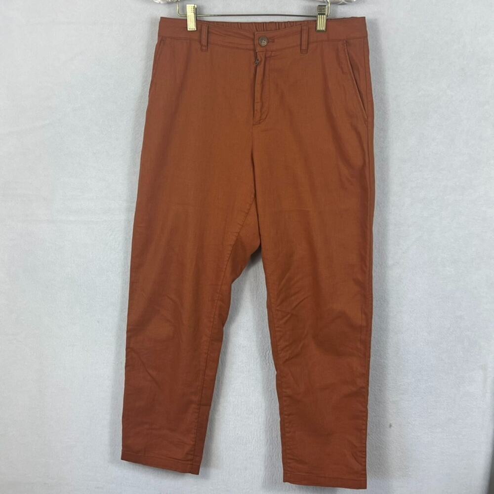 Uniqlo Cropped Pants Womens Terracotta Linen Cotton Elastic Waist 32 x 25.5 in